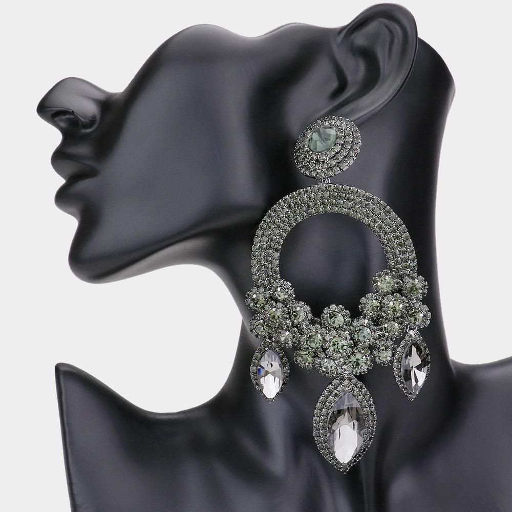Black Oversized Marquise Triple Flower Chandelier Evening Earring - Jewelry Store by Erik Rayo