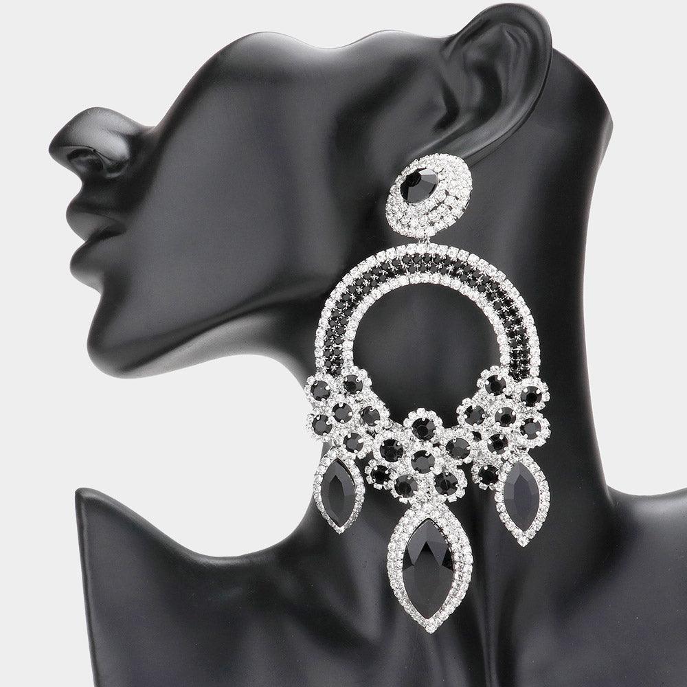 Clear Oversized Marquise Triple Flower Chandelier Evening Earring - Jewelry Store by Erik Rayo