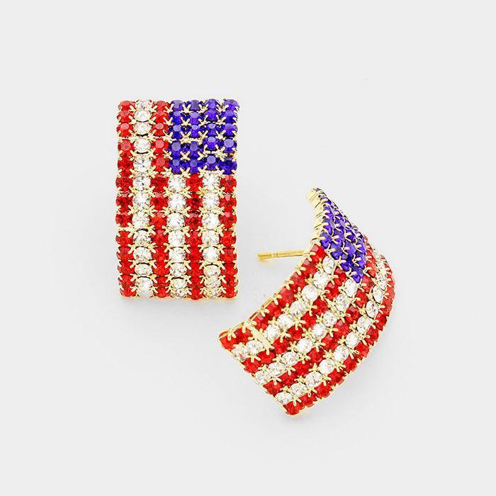 Gold Crystal Pave American Flag Earrings - Jewelry Store by Erik Rayo