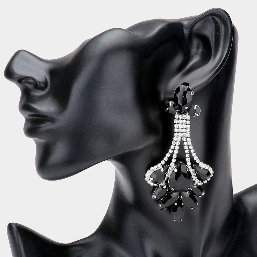 Black Teardrop Marquise Stone Cluster Detail Evening Earrings - Jewelry Store by Erik Rayo