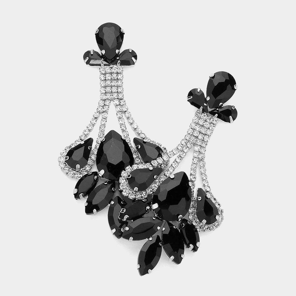 Black Teardrop Marquise Stone Cluster Detail Evening Earrings - Jewelry Store by Erik Rayo
