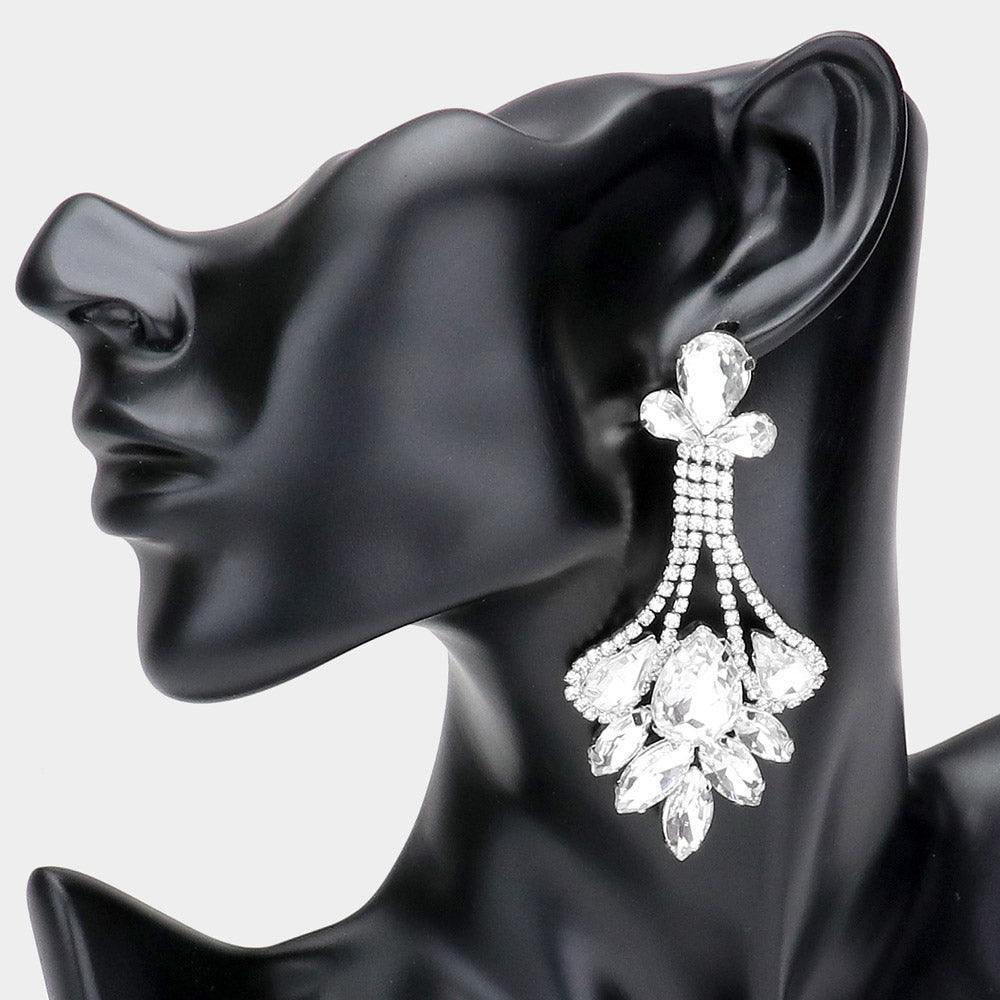 Silver Teardrop Marquise Stone Cluster Detail Evening Earrings - Jewelry Store by Erik Rayo