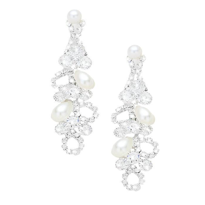 White Rhinestone pearl eyelet evening earrings