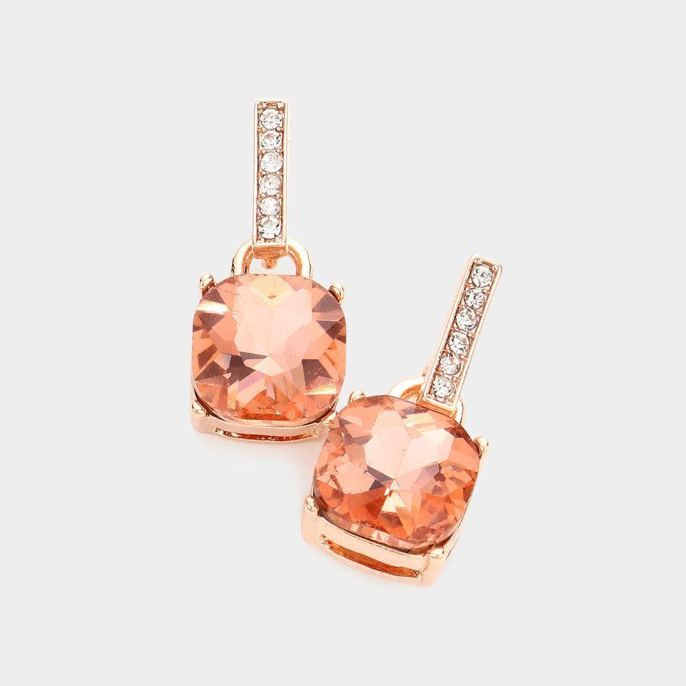Peach Cushion Square Stone Dangle Evening Earrings