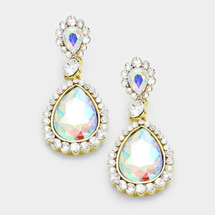 Gold Rhinestone Pave Trim Crystal Evening Earrings - Jewelry Store by Erik Rayo