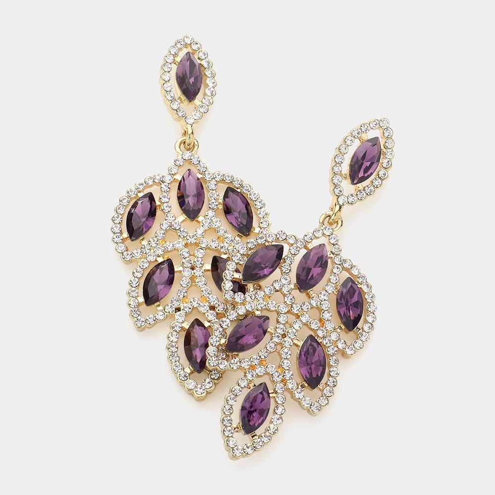 Amethyst Glass Crystal Marquise Cluster Evening Earrings - Jewelry Store by Erik Rayo