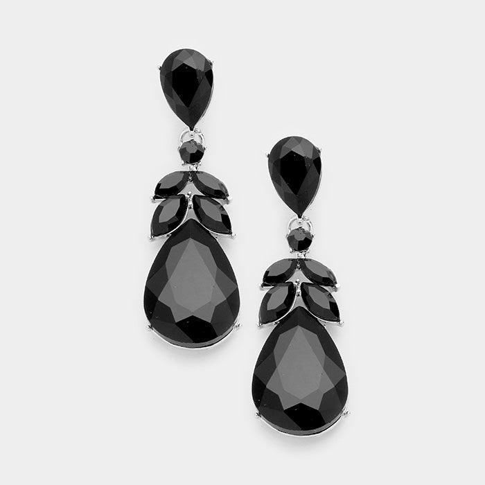 Black Glass Crystal Teardrop Accented Evening Earrings - Jewelry Store by Erik Rayo