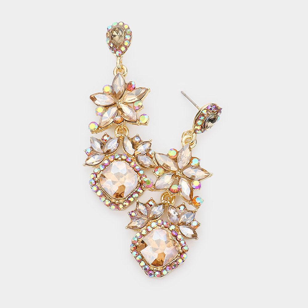 Floral Crystal Rhinestone Evening Drop Earrings - Jewelry Store by Erik Rayo