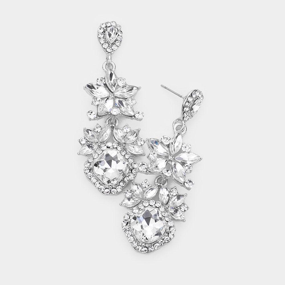 Floral Crystal Rhinestone Evening Drop Earrings - Jewelry Store by Erik Rayo