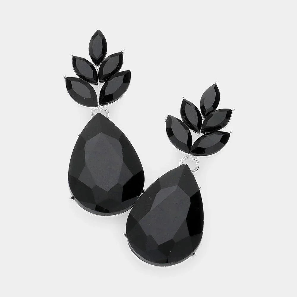 Black Marquise Crystal Cluster Teardrop Dangle Evening Earrings - Jewelry Store by Erik Rayo