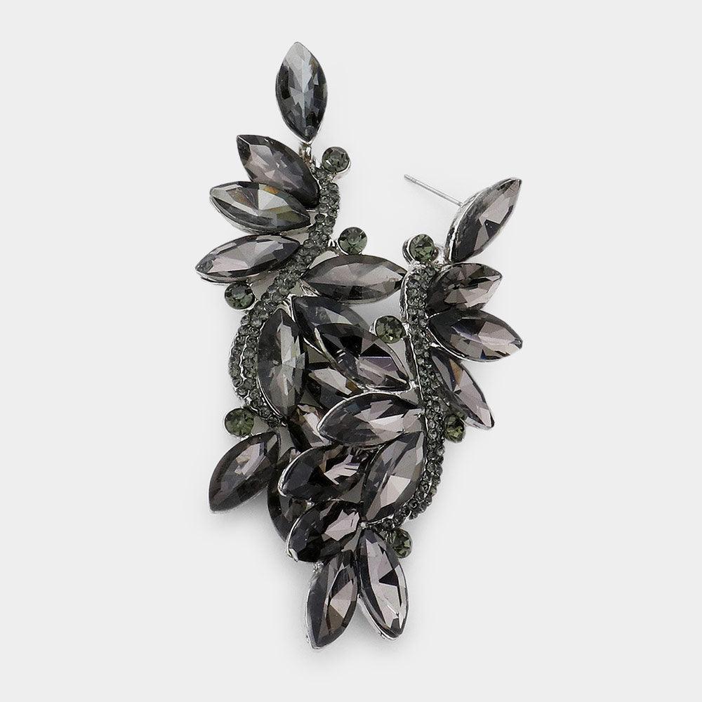 Black Marquise Stone Cluster Dangle Evening Earrings