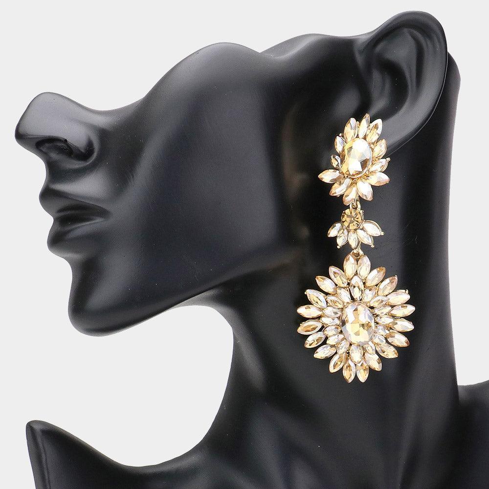 Floral Marquise Stone Cluster Dangle Evening Earrings - Jewelry Store by Erik Rayo