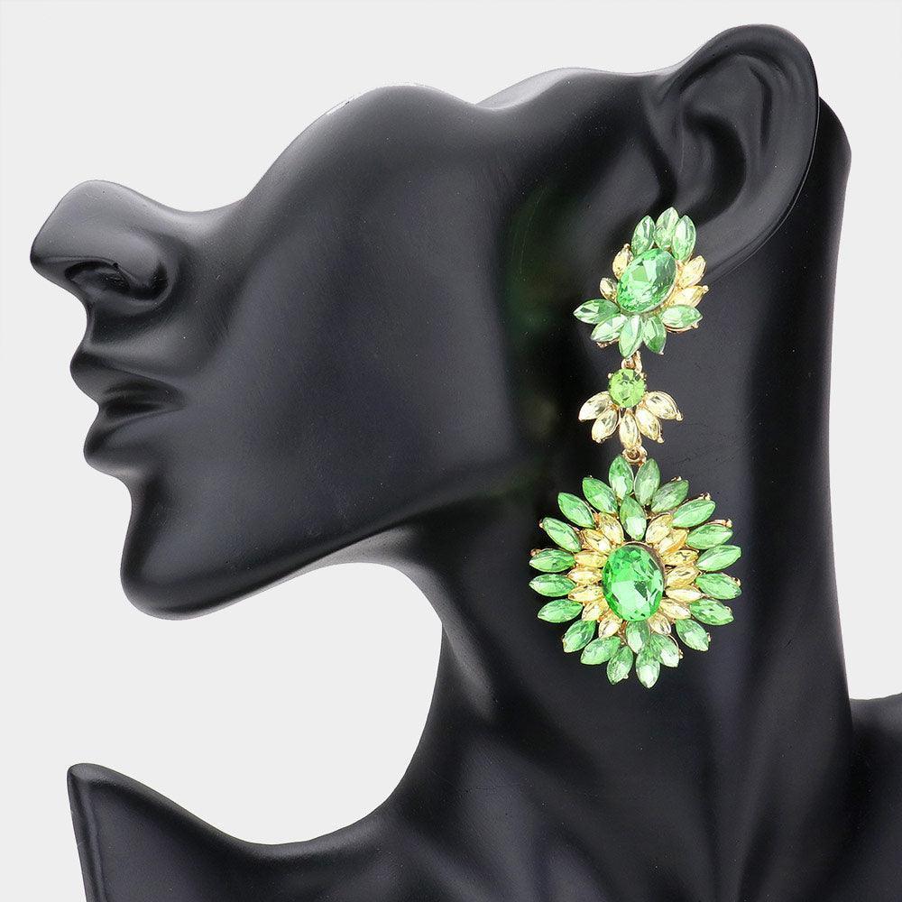 Floral Marquise Stone Cluster Dangle Evening Earrings - Jewelry Store by Erik Rayo