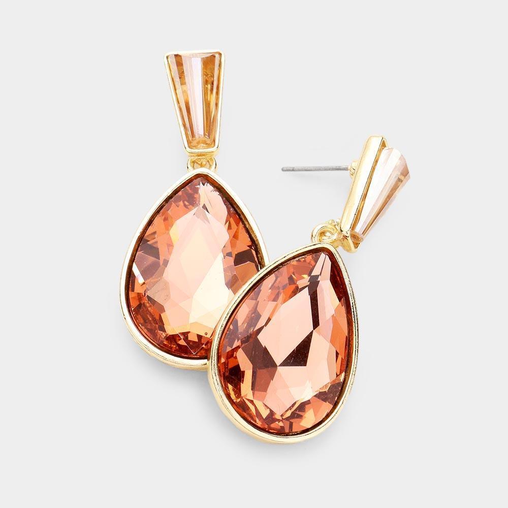 Peach Teardrop Stone Dangle Evening Earrings - Jewelry Store by Erik Rayo