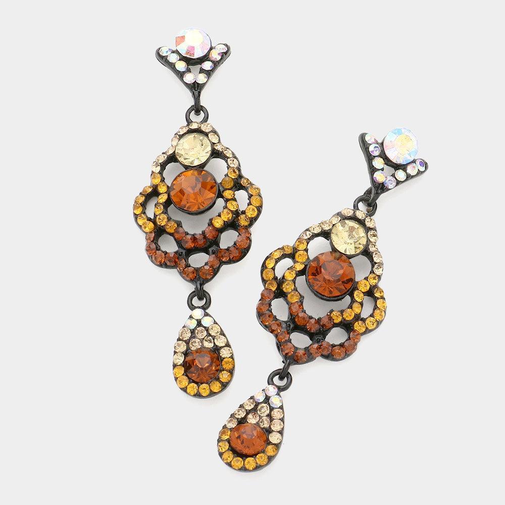 Black Floral Bubble Stone Dangle Evening Earrings - Jewelry Store by Erik Rayo