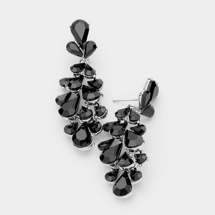 Black Crystal Teardrop Cluster Vine Evening Earrings - Jewelry Store by Erik Rayo