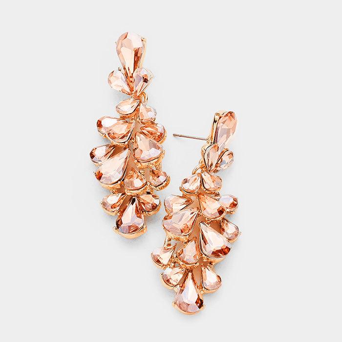 Rose Gold Crystal Teardrop Cluster Vine Evening Earrings