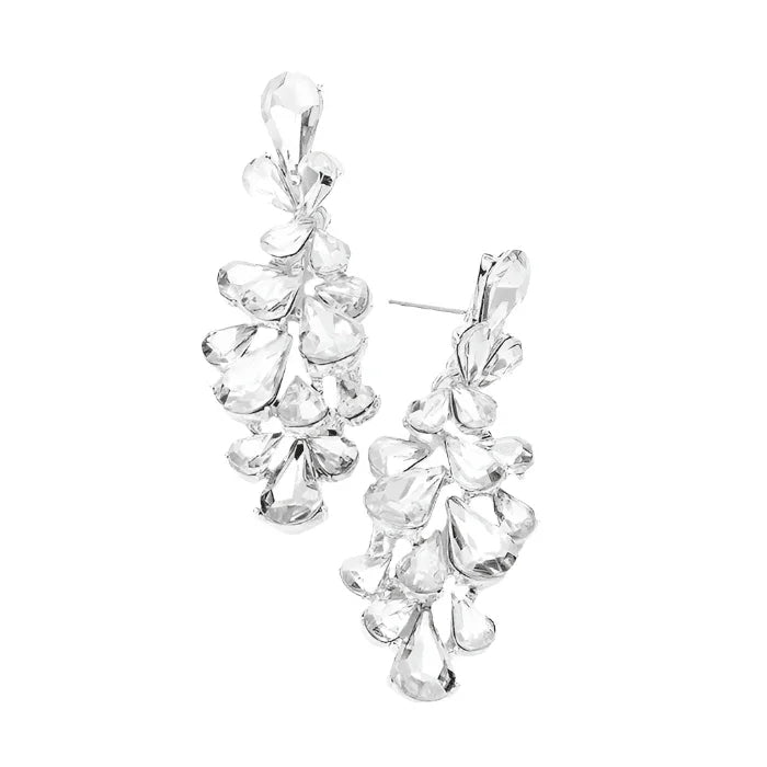 Silver Crystal Teardrop Cluster Vine Evening Earrings - Jewelry Store by Erik Rayo