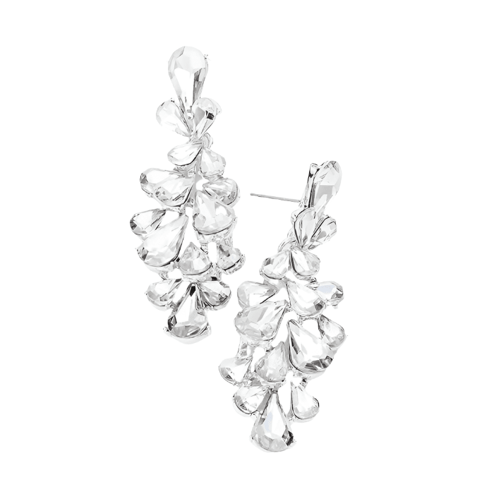 Silver Crystal Teardrop Cluster Vine Evening Earrings