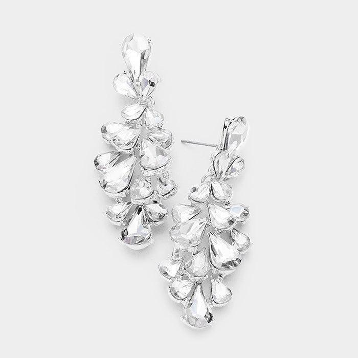 Silver Crystal Teardrop Cluster Vine Evening Earrings - Jewelry Store by Erik Rayo