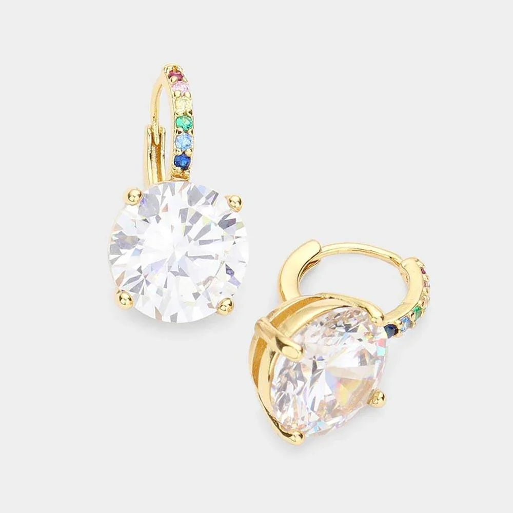 Gold Round Stone Accented Evening Huggie Earrings - Jewelry Store by Erik Rayo