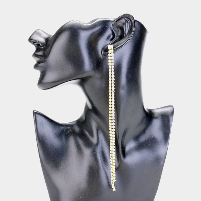 Gold 2Line Rhinestone Long Earrings - Jewelry Store by Erik Rayo