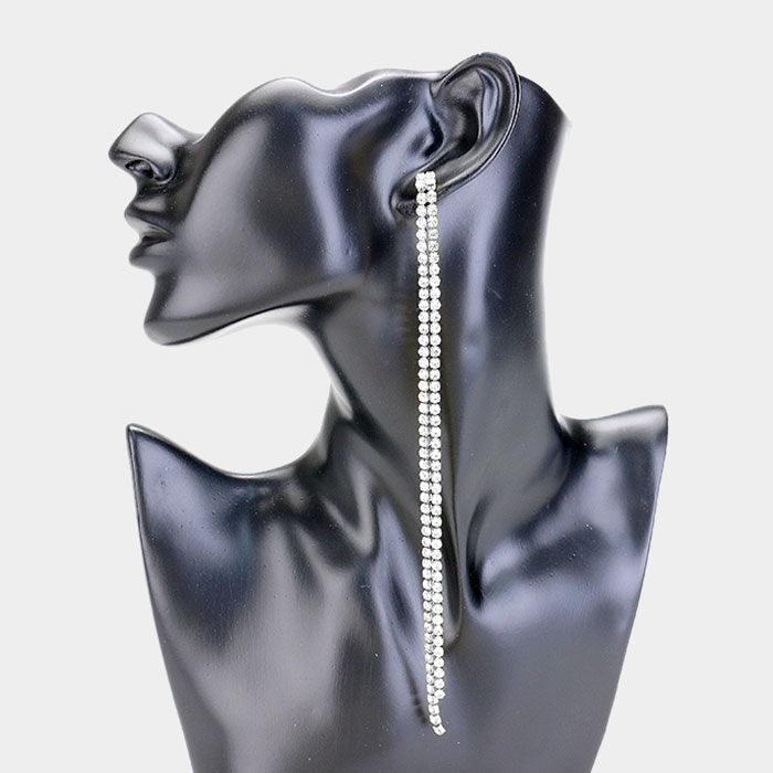 Silver 2Line Rhinestone Long Earrings - Jewelry Store by Erik Rayo