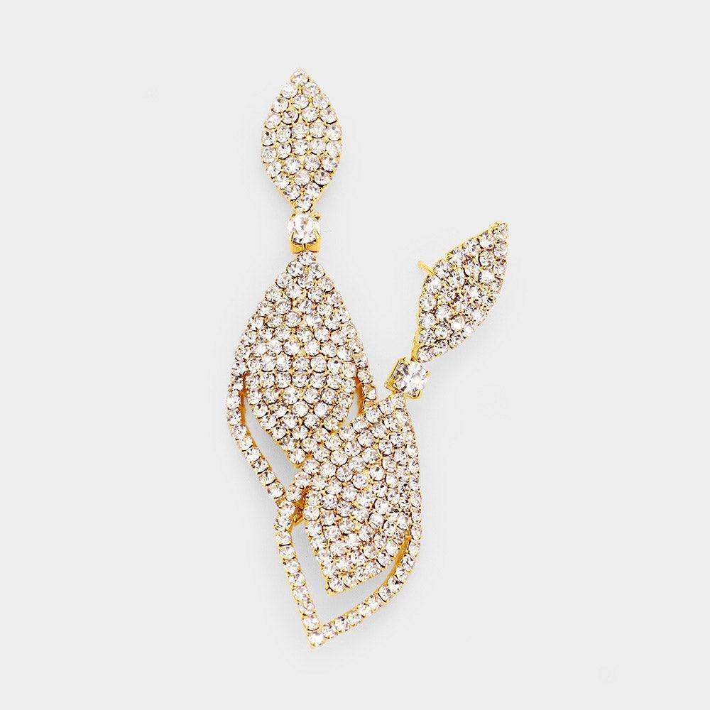 Gold Crystal Rhinestone Double Oval Drop Evening Earrings - Jewelry Store by Erik Rayo