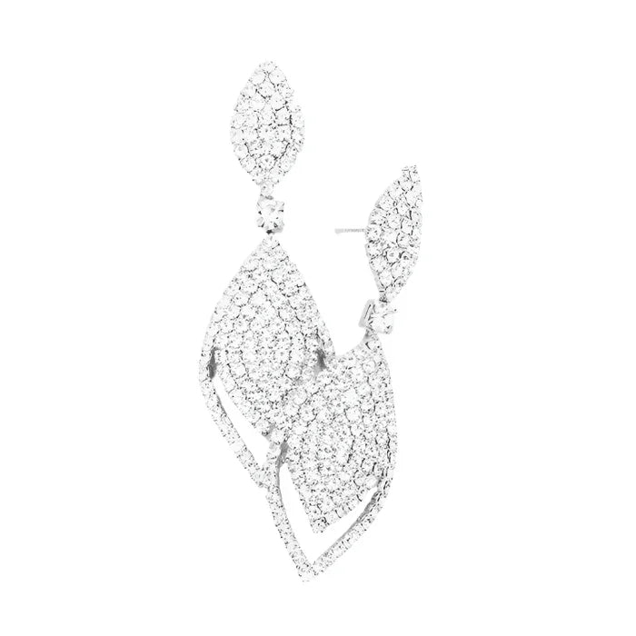 Silver Crystal Rhinestone Double Oval Drop Evening Earrings - Jewelry Store by Erik Rayo
