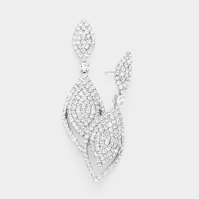 Silver Crystal Rhinestone Double Oval Drop Evening Earrings - Jewelry Store by Erik Rayo