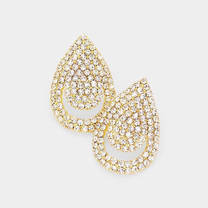 Gold Rhinestone Pave Evening Earrings - Jewelry Store by Erik Rayo
