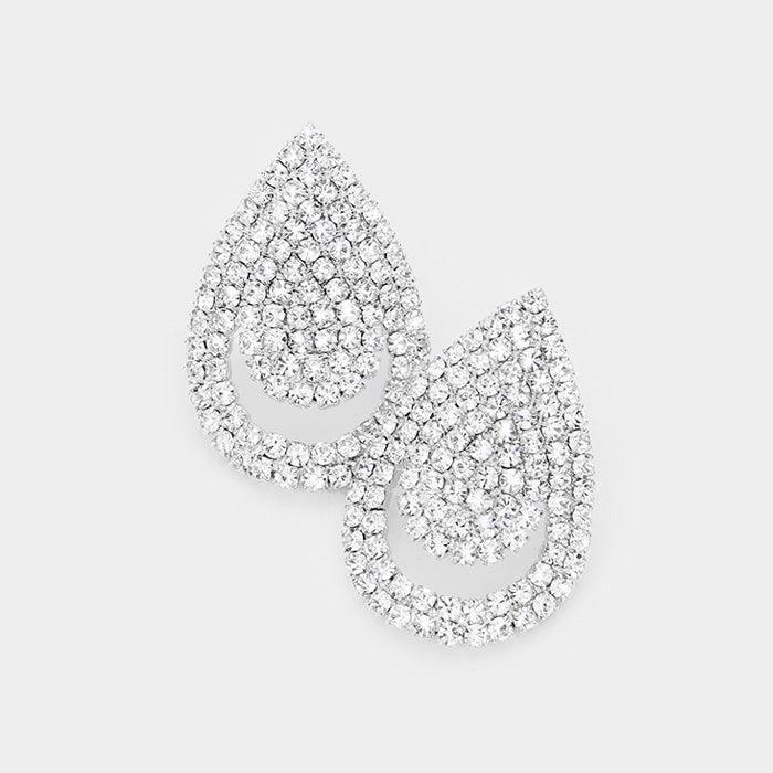 Silver Rhinestone Pave Evening Earrings - Jewelry Store by Erik Rayo
