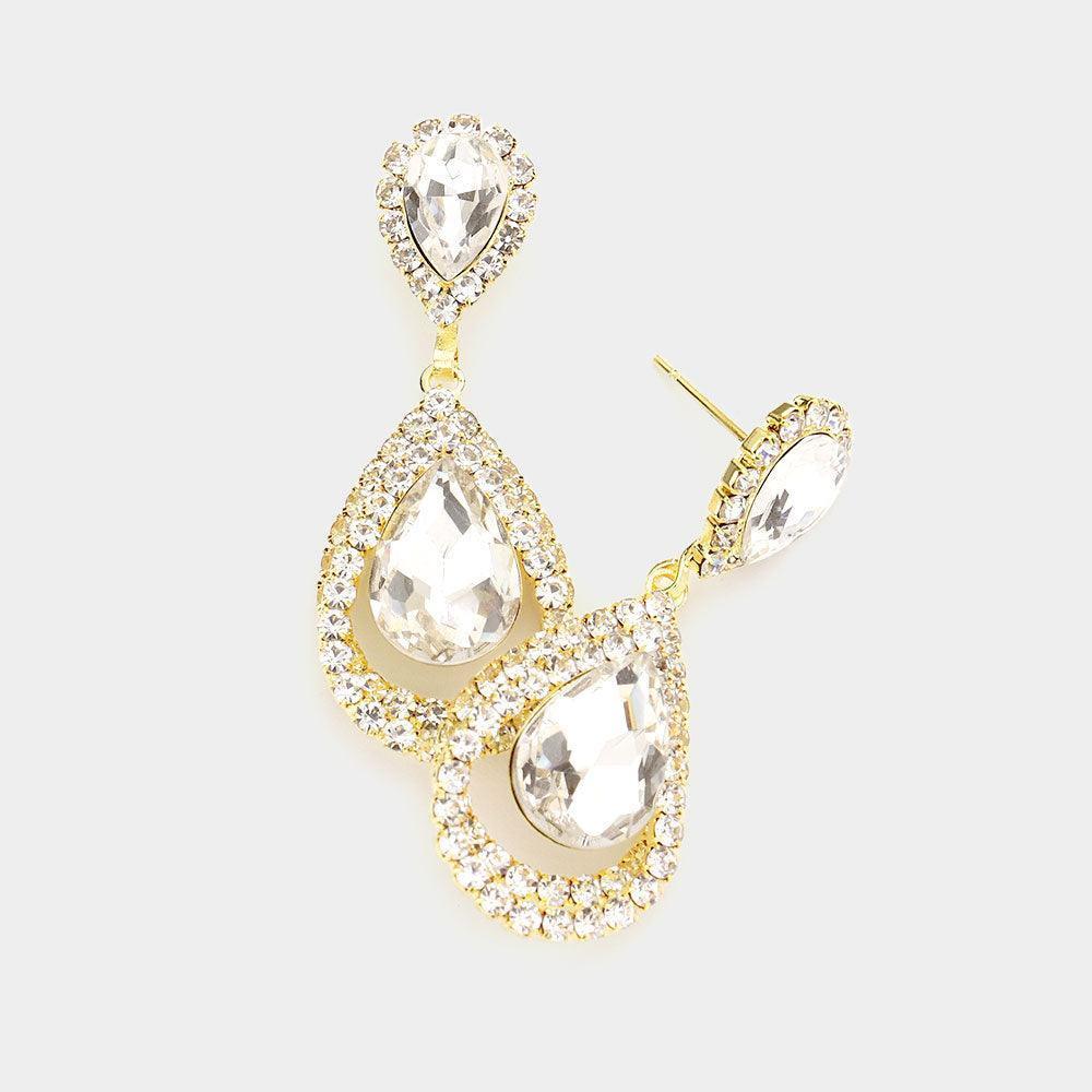 Gold Teardrop Crystal Evening Rhinestone Drop Earrings - Jewelry Store by Erik Rayo