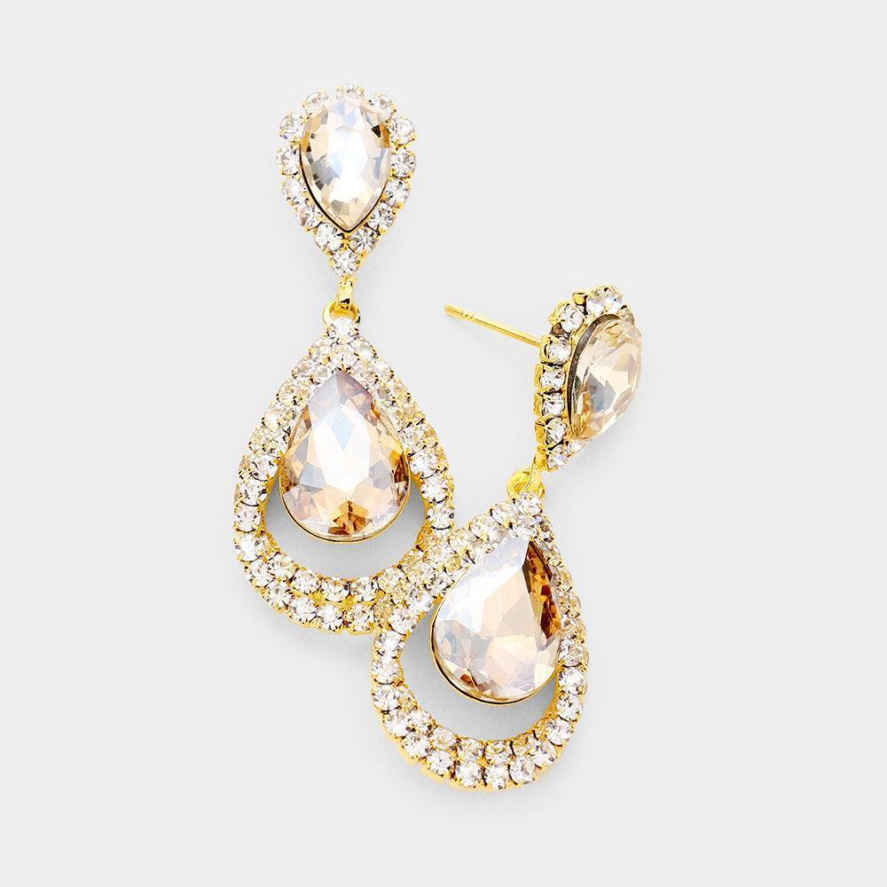 Gold Teardrop Crystal Evening Rhinestone Drop Earrings - Jewelry Store by Erik Rayo
