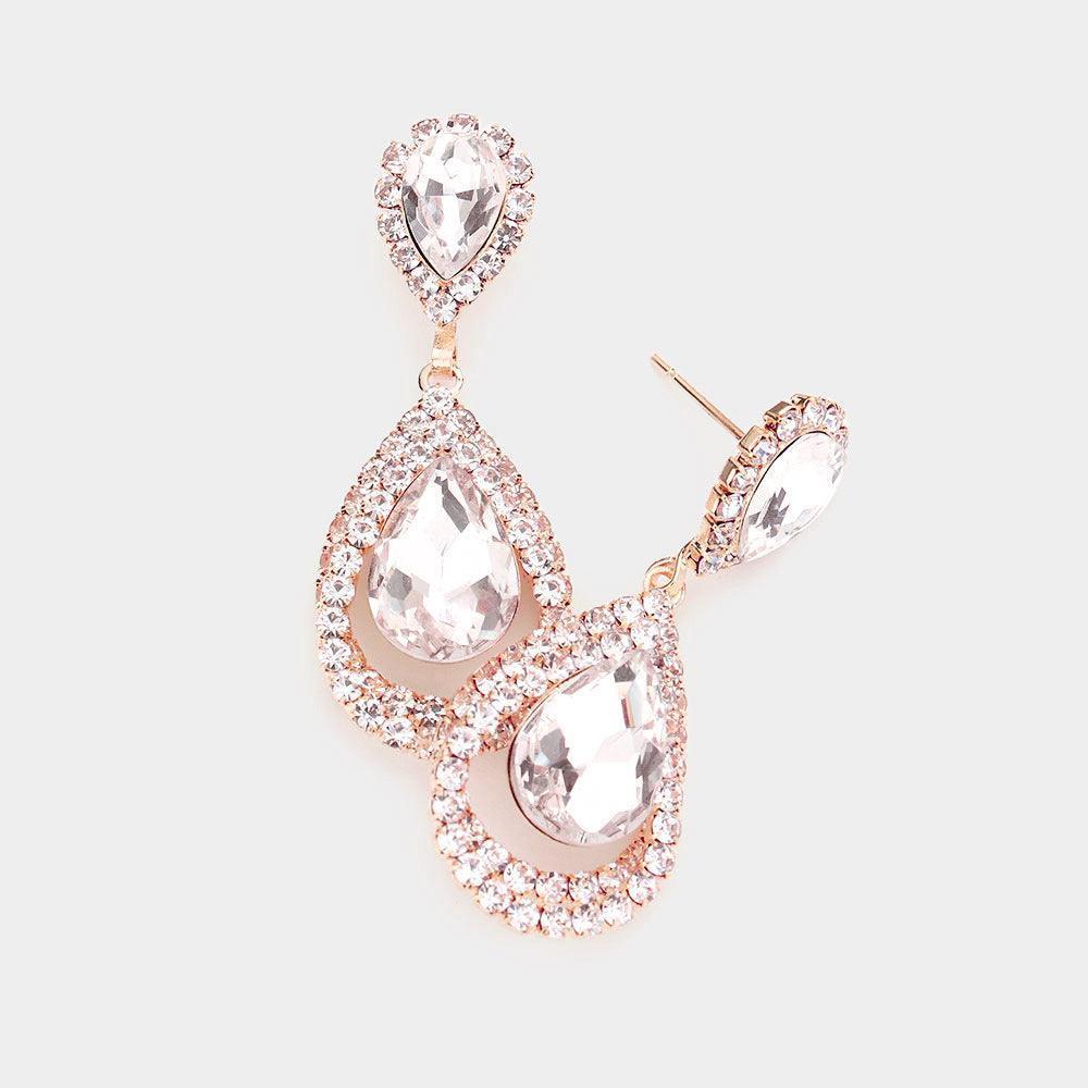 Rose Gold Teardrop Crystal Evening Rhinestone Drop Earrings - Jewelry Store by Erik Rayo