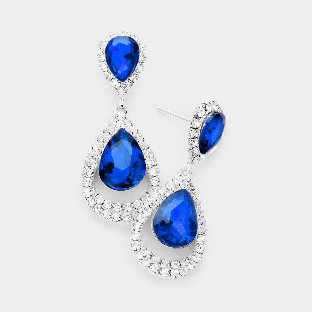 Silver Teardrop Crystal Evening Rhinestone Drop Earrings - Jewelry Store by Erik Rayo