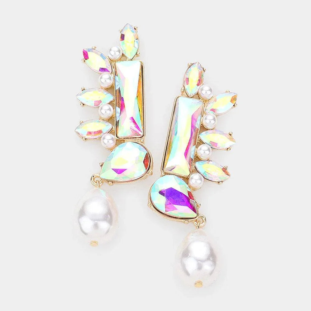 Multi Stone Cluster Teardrop Pearl Link Dangle Evening Earrings - Jewelry Store by Erik Rayo