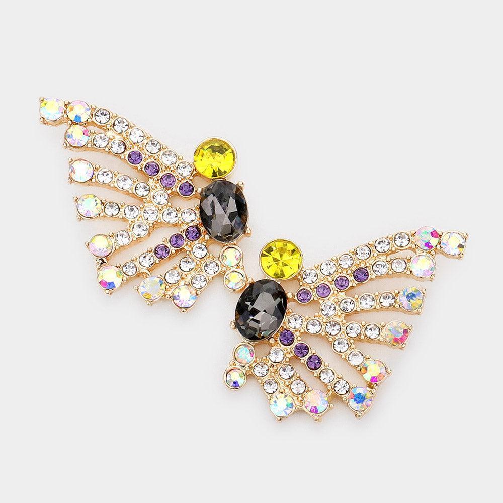Black Bubble Stone Cluster Butterfly Evening Earrings