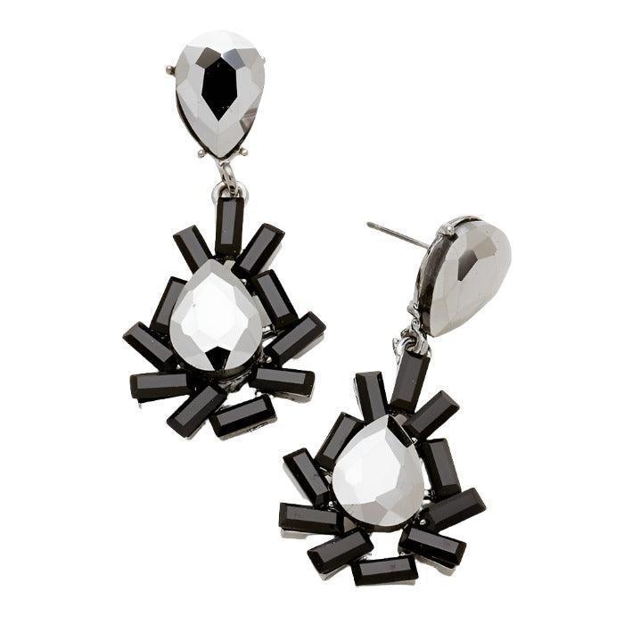 Hematite Crystal rhinestone teardrop statement evening earrings - Jewelry Store by Erik Rayo