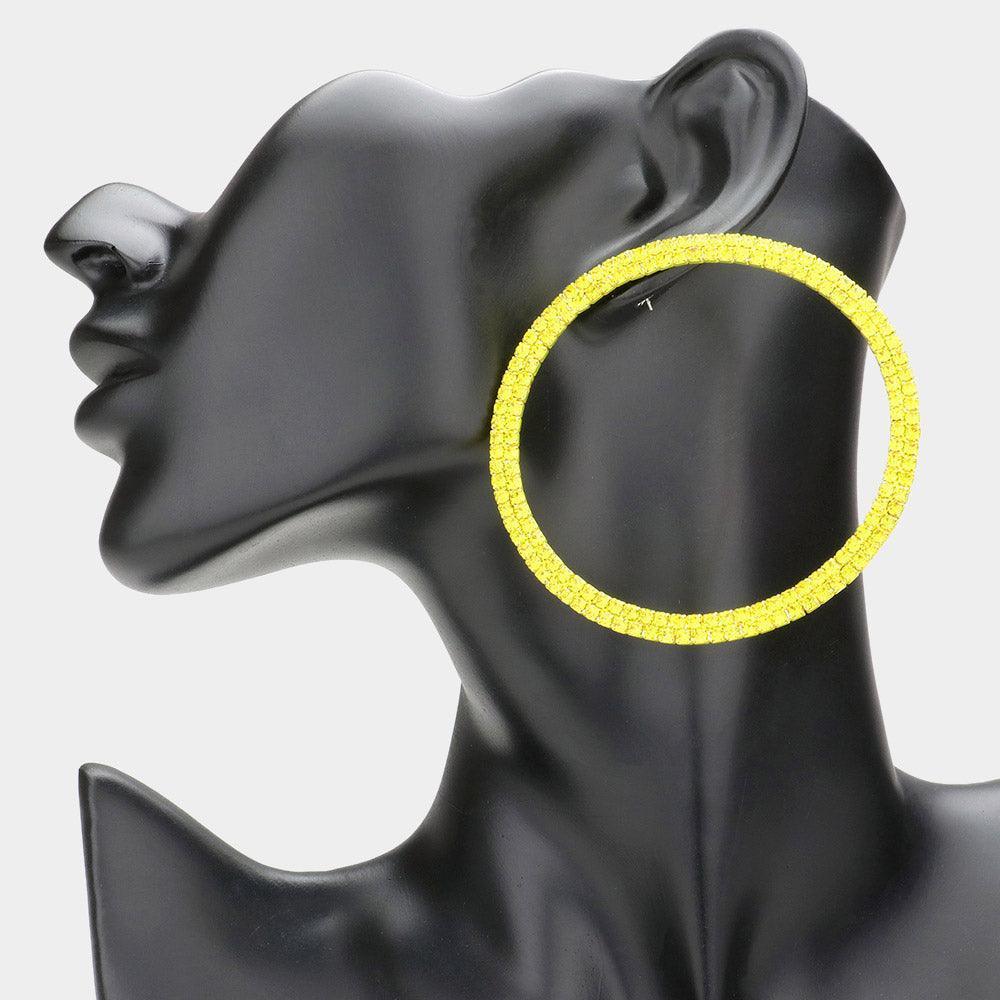 Yellow Oversized Rhinestone Pave Open Circle Evening Earrings - Jewelry Store by Erik Rayo