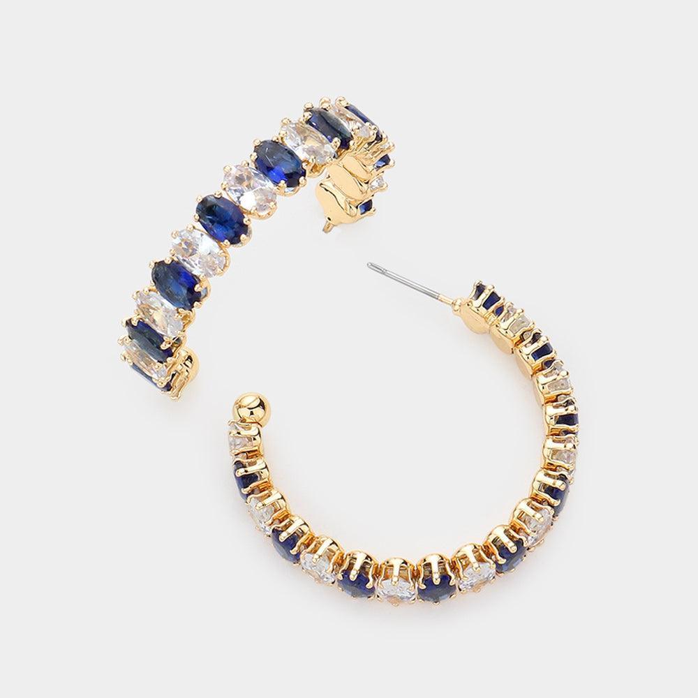 Blue Marquise Stone Cluster Hoop Evening Earrings - Jewelry Store by Erik Rayo