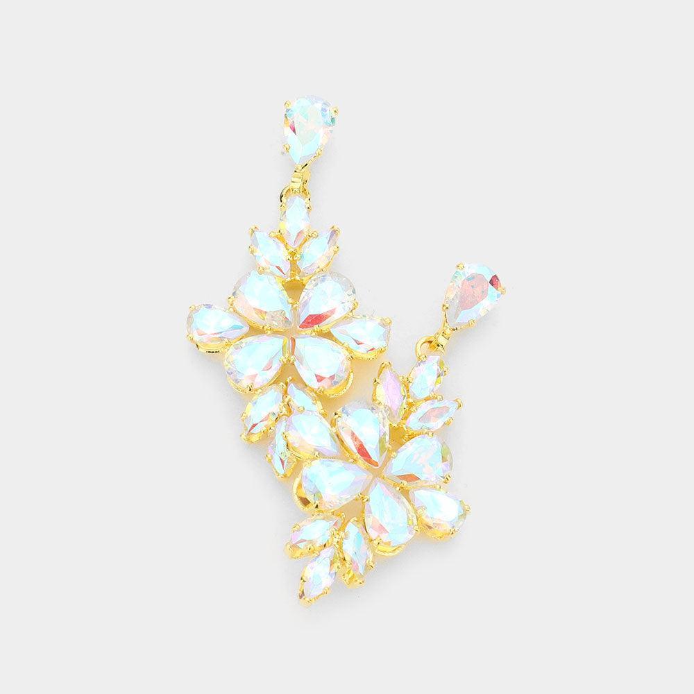 Gold Teardrop Marquise Stone Cluster Dangle Evening Earrings - Jewelry Store by Erik Rayo