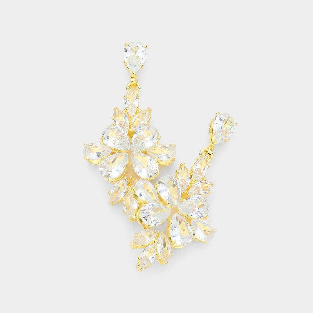Gold Teardrop Marquise Stone Cluster Dangle Evening Earrings - Jewelry Store by Erik Rayo