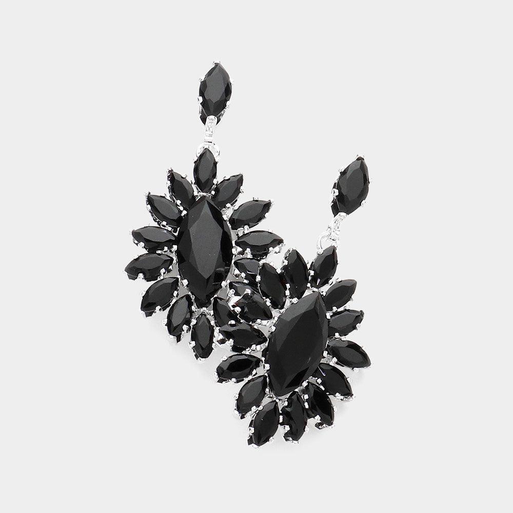 Black Marquise Stone Cluster Dangle Evening Earrings - Jewelry Store by Erik Rayo