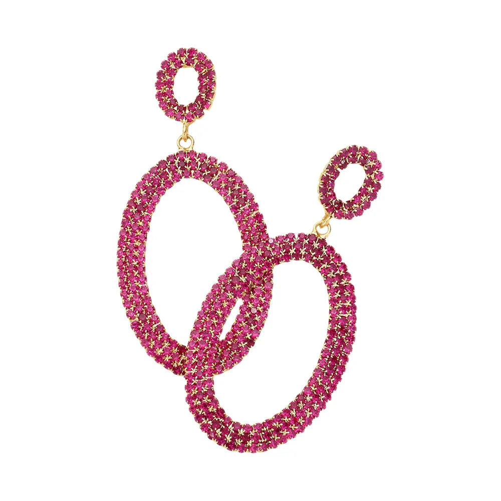 Fuchsia Rhinestone Double Open Oval Link Evening Earrings - Jewelry Store by Erik Rayo