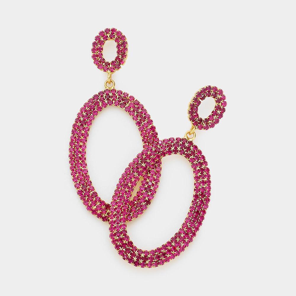 Fuchsia Rhinestone Double Open Oval Link Evening Earrings - Jewelry Store by Erik Rayo