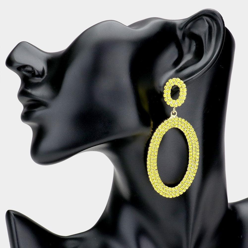 Yellow Rhinestone Double Open Oval Link Evening Earrings - Jewelry Store by Erik Rayo