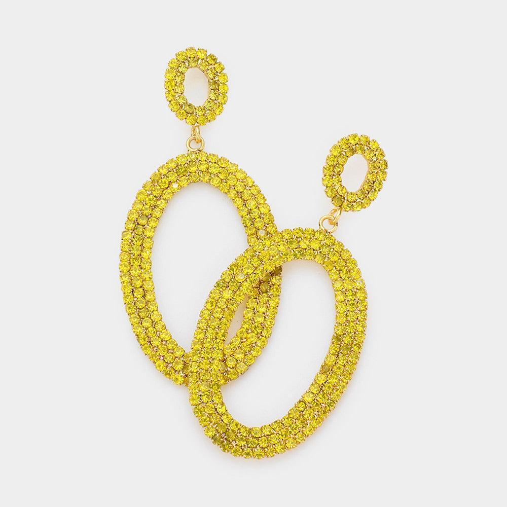 Yellow Rhinestone Double Open Oval Link Evening Earrings - Jewelry Store by Erik Rayo