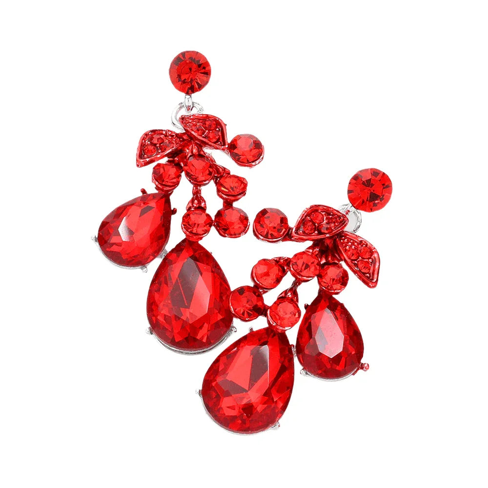 Red Teardrop Stone Cluster Dangle Evening Earrings - Jewelry Store by Erik Rayo