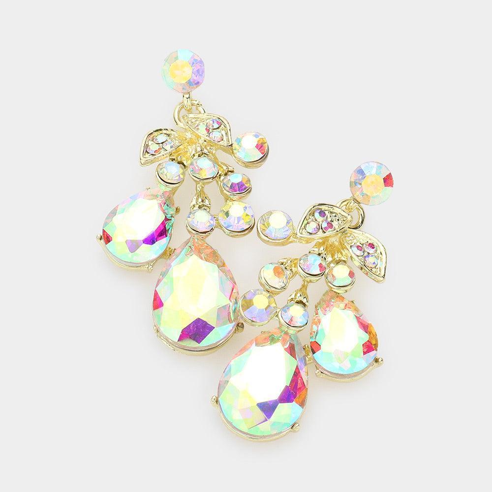 Gold Teardrop Stone Cluster Dangle Evening Earrings - Jewelry Store by Erik Rayo
